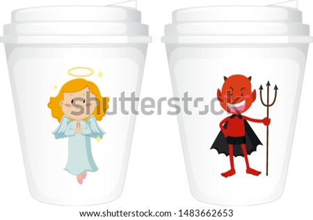 Angel and devil design on paper cups illustration