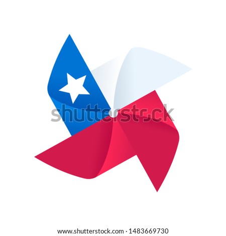 Cartoon pinwheel with Chilean flag design for Fiestas Patrias (Dieciocho), Chile Independence Day celebration. Classic wind toy spinner symbol. Isolated vector clip art illustration.