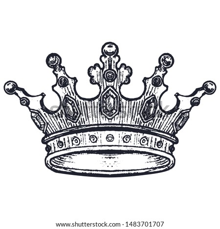 Hand drawn Crown on white. Vintage engraved illustration