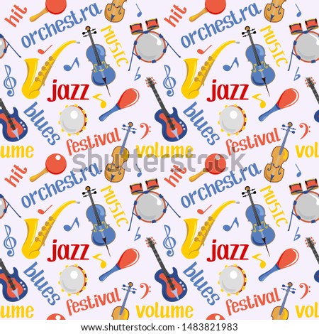 Music instrument colorful pattern with white background. Vector illustration.