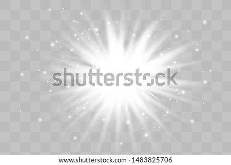Glow isolated white transparent light effect set, lens flare, explosion, glitter, line, sun flash, spark and stars. Abstract special effect element design.