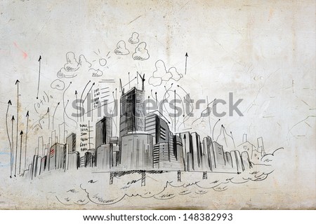 Image with hand drawings of construction project