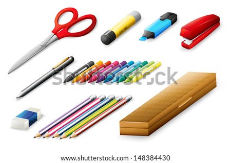 Illustration of the different school supplies on a white background