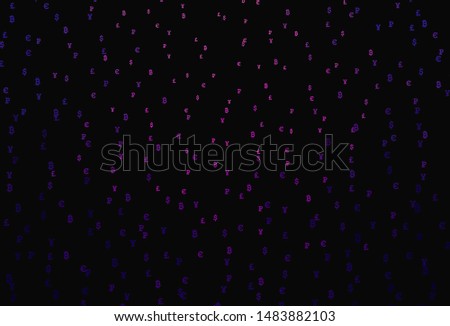 Dark Purple vector background with financial symbols. Blurred design in simple style with symbols of currency. Design for ad, poster, banner of money making.