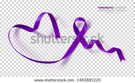 Pancreatic Cancer Awareness Month. Purple Color Ribbon Isolated On Transparent Background. Vector Design Template For Poster.