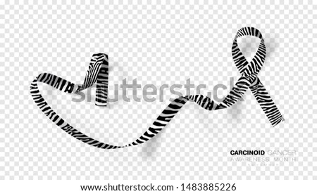 Carcinoid Cancer Awareness Month. Zebra Stripe Color Ribbon Isolated On Transparent Background. Vector Design Template For Poster.