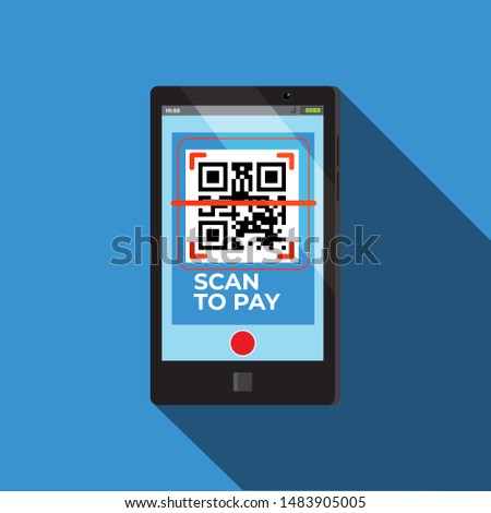 Scan To Pay Barcode Cashless Vector With Long Shadow