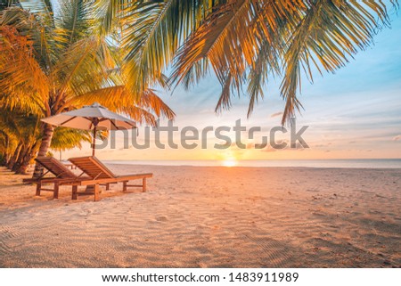 Amazing sunset scenery, wonderful beach landscape. Tropical paradise, sun rays and sea view. Summer vibes, perfect vacation or holiday concept, exotic travel resort and romantic honeymoon destination