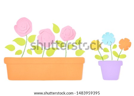Flower in a pot paper cut on white background - isolated