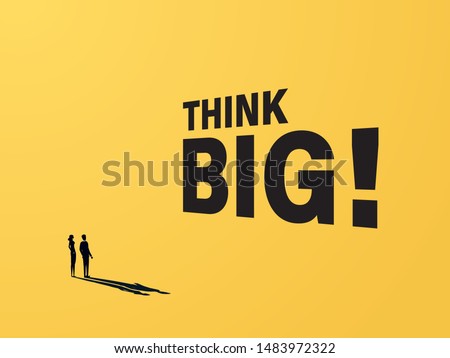 Think big motivational poster vector concept with big typography lettering and businessman and woman. Symbol of creativity, visions, ideas, inspiration and motivation. Eps10 illustration Royalty-Free Stock Photo #1483972322