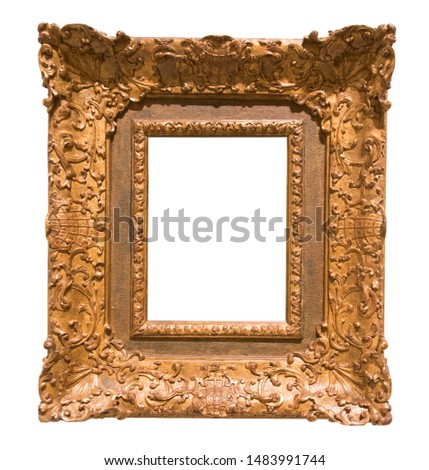 rectangular golden frame for photo on isolated background