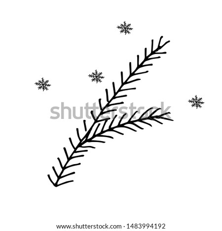 Single hand drawn New Year and Xmas tree. Doodle vector illustration for winter greeting cards, posters, stickers and seasonal design