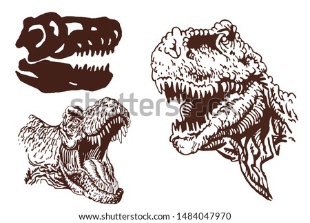 Vintage  set of dinosaur portraits, graphical vector illustration,paleontology