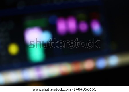 Blur image of video editing on Computer. office work.