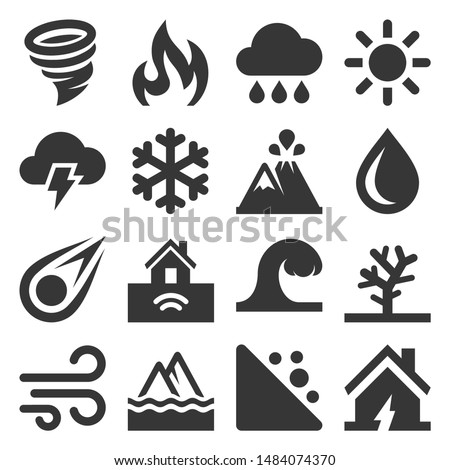 Natural Disaster Icons Set on White Background. Vector Royalty-Free Stock Photo #1484074370