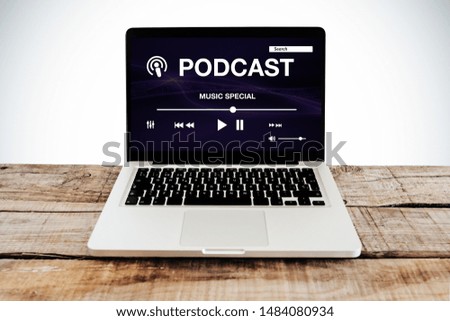 podcast audio website in a laptop computer screen.