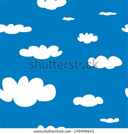 Seamless vector pattern with white clouds on blue sky background. Cloud computing concept cartoon flat design for web design, summer blog or desktop wallpaper. 