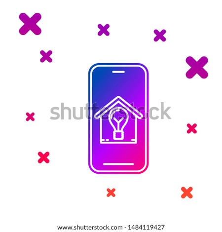 Color Mobile phone with smart house and light bulb icon isolated on white background. Gradient random dynamic shapes. Vector Illustration