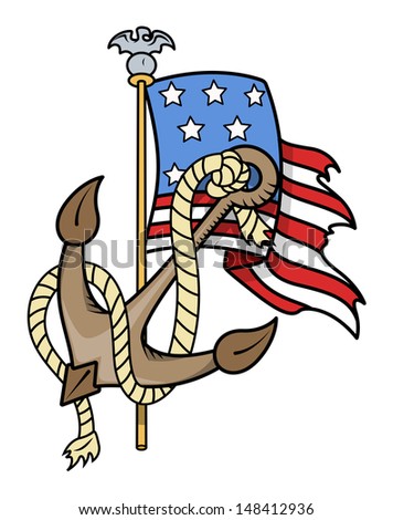 USA Patriotic Tattoo - Flag and Anchor - Vector Illustration