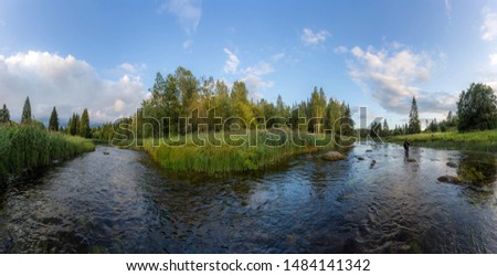 Panorama of the forest river. Leningrad region. Russia