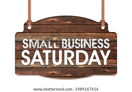 Text of Small Business Saturday in Rope wooden hanging sign Royalty-Free Stock Photo #1484167616