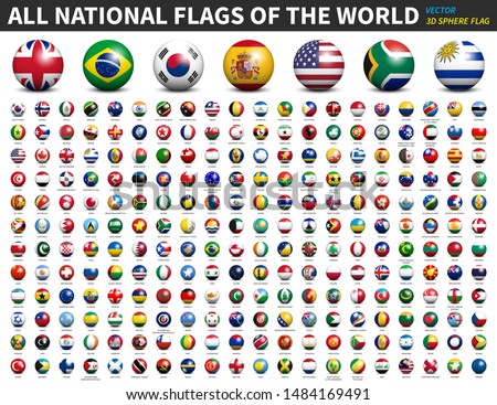 All national flags of the world . 3D spherical ball design . Vector .
