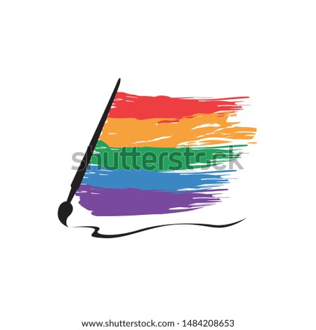 Painting brush with colorful rainbow color paint art logo design