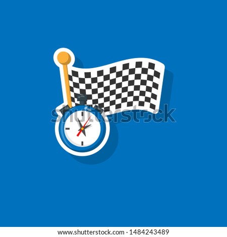racing flag and stopwatch.cartoon style. isolated on blue background.vector illustration.sticker with contour in comics style 