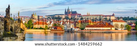 Prague panorama with Charles Bridge and Prague Castle at background, Czech Republic Royalty-Free Stock Photo #1484259662