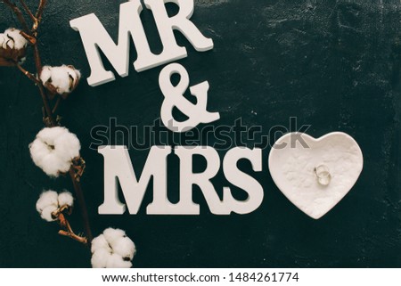 Mr & Mrs Wedding Sign on a black background