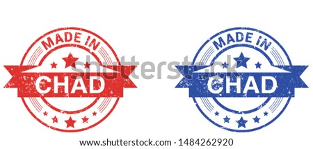 Made in Chad collection of ribbon, label, stickers, badge, icon and page curl with Chad
 flag symbol. Vector illustration isolated on white background.  Stamp with Made in Chad
 text.

