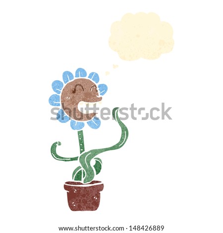 retro cartoon flower with thought bubble