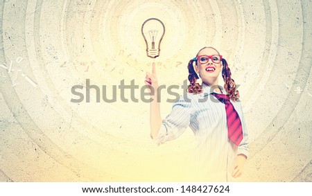 Image of funny teenager girl in red glasses