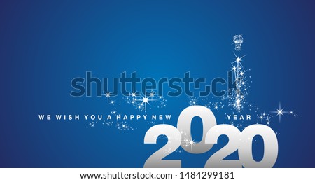 We wish you a Happy New Year 2020 white silver blue greeting card Royalty-Free Stock Photo #1484299181