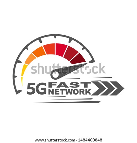 5g fast network logo. Speed internet 5g concept. Abstract symbol of speed 5g network. Speedometer logo design. Vector icon. EPS 10 Royalty-Free Stock Photo #1484400848