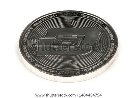 Face of the crypto currency silver dash isolated on white background. High resolution photo. Full depth of field.