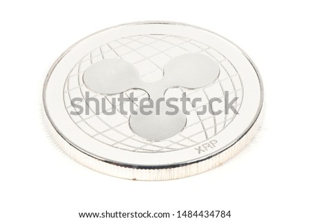 Back side of the crypto currency silver ripple isolated on white background. High resolution photo. Full depth of field.