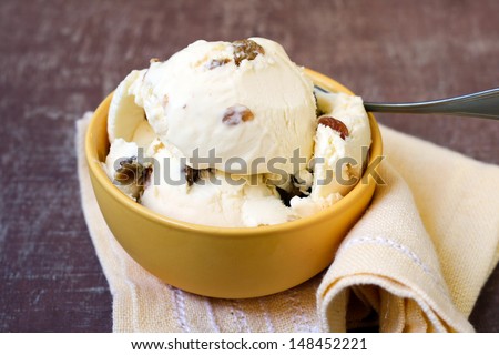 Homemade rum raisin ice cream Royalty-Free Stock Photo #148452221