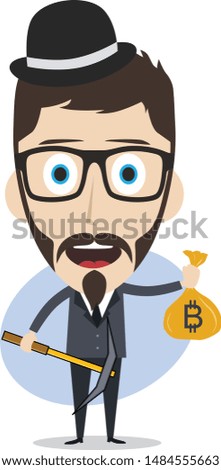 bitcoin crypto currency theme cartoon gentleman male man miner boy vector art artwork illustration