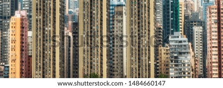 Close up view of skyscrapers facade in the financial district of Hong Kong island in China.