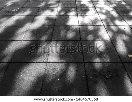 Checkered tree shadow on black floor, shot in children's play area