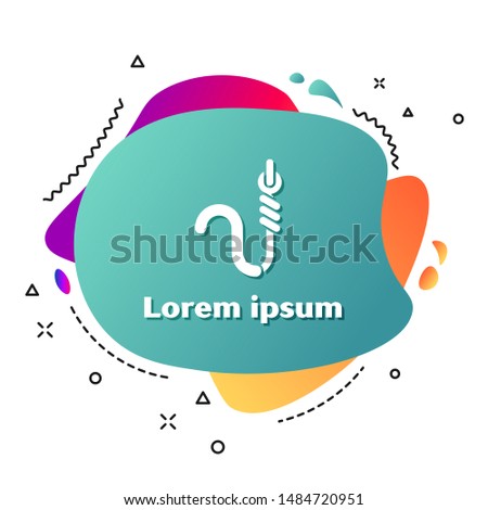 White Fishing hook and worm icon isolated on white background. Fishing tackle. Abstract banner with liquid shapes. Vector Illustration