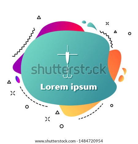 White Fishing hook and float icon isolated on white background. Fishing tackle. Abstract banner with liquid shapes. Vector Illustration