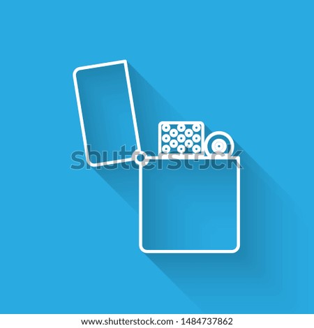 White line Lighter icon isolated with long shadow.  Vector Illustration