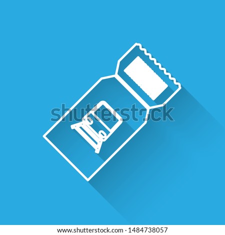 White line Train ticket icon isolated with long shadow. Travel by railway.  Vector Illustration