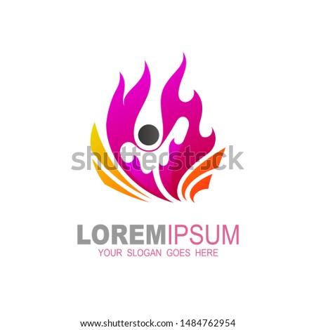 People logo with fire design illustration,  family logo, health care icon, human and fire logo, charity icon