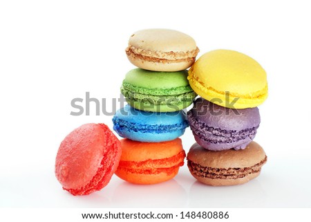 Fun and colorful stacks of macaroons on white