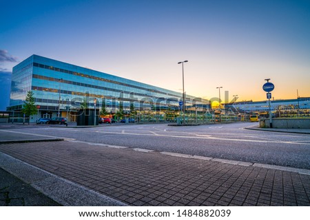 Milton Keynes station square at sunset  Royalty-Free Stock Photo #1484882039