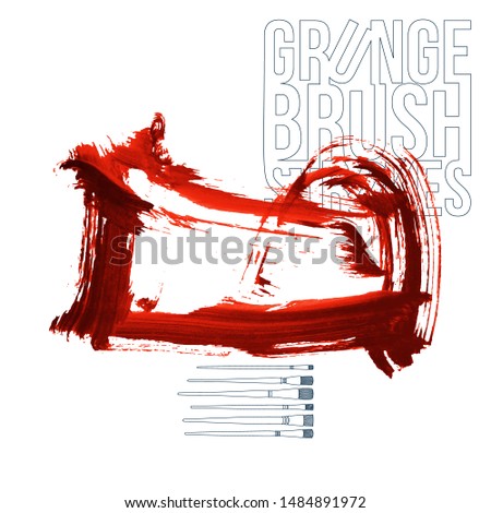 Red brush stroke and texture. Grunge vector abstract hand - painted element. Underline and border design.