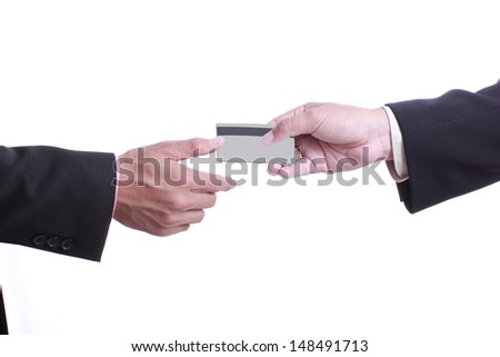 Close up Payment machine on during using Credit card from customer with white background